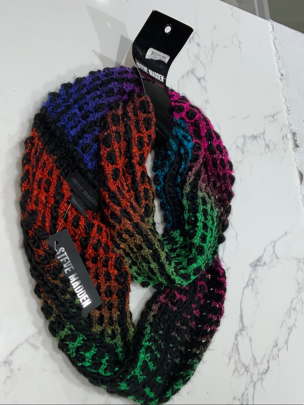 Steve Madden Multicolor Open-Weave Infinity Scarf with Black Accents